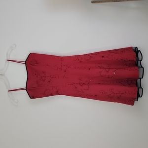 Stepping Out Red w/Black Embroidery & Sequins Party A-Line Dress S